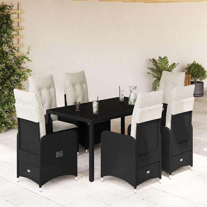 Set bistro de grădină, 7 piese, cu perne, negru, poliratan - WALTI WALTI