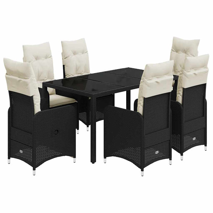 Set bistro de grădină, 7 piese, cu perne, negru, poliratan - WALTI WALTI