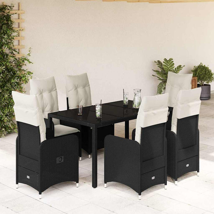 Set bistro de grădină, 7 piese, cu perne, negru, poliratan - WALTI WALTI