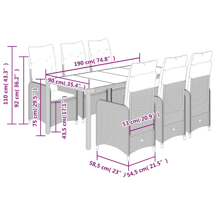 Set bistro de grădină, 7 piese, cu perne, negru, poliratan - WALTI WALTI