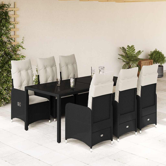 Set bistro de grădină, 7 piese, cu perne, negru, poliratan - WALTI WALTI