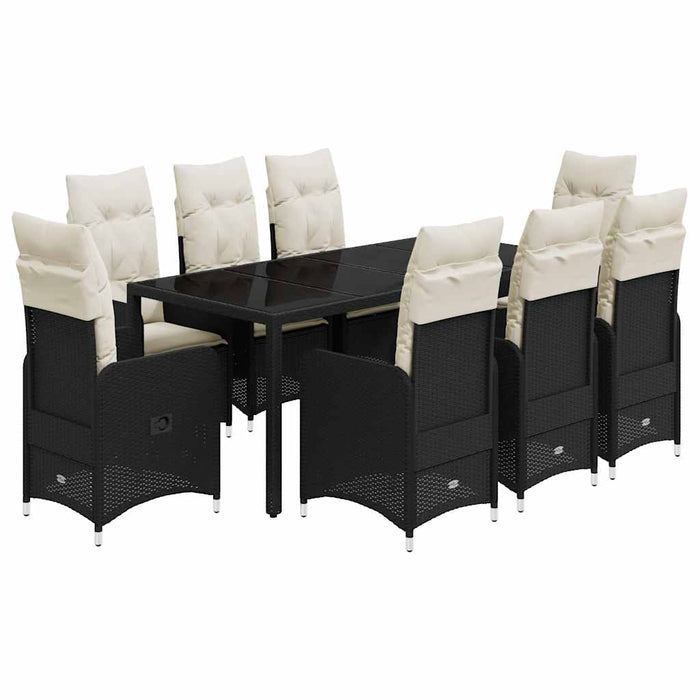 Set bistro de grădină, 9 piese, cu perne, negru, poliratan - WALTI WALTI