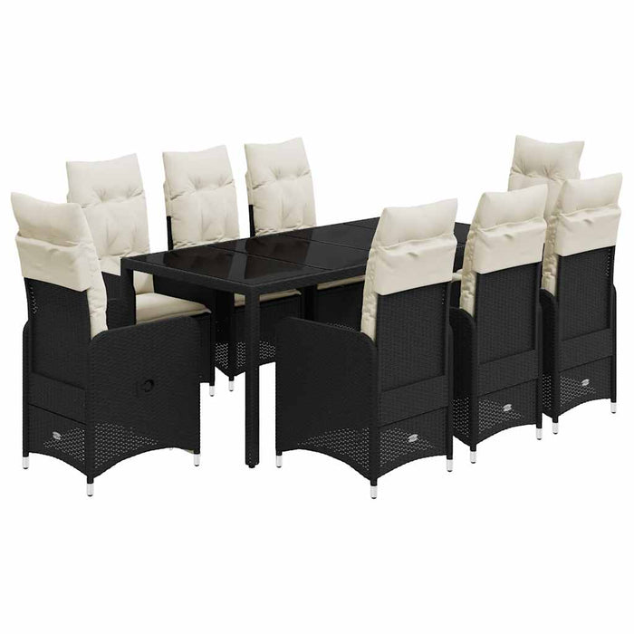 Set bistro de grădină, 9 piese, cu perne, negru, poliratan - WALTI WALTI