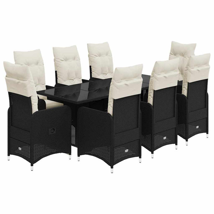 Set bistro de grădină, 9 piese, cu perne, negru, poliratan - WALTI WALTI