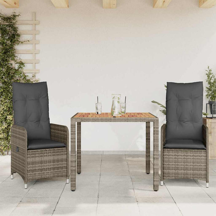 Set bistro de grădină cu perne, 3 piese, gri, poliratan - WALTI WALTI