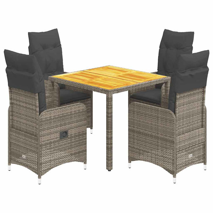 Set bistro de grădină cu perne, 5 piese, gri, poliratan - WALTI WALTI