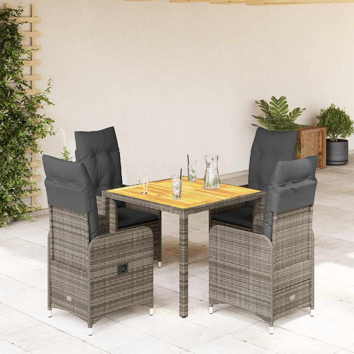 Set bistro de grădină cu perne, 5 piese, gri, poliratan - WALTI WALTI