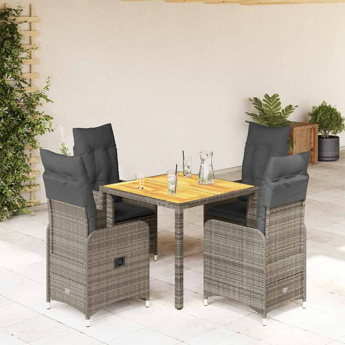 Set bistro de grădină cu perne, 5 piese, gri, poliratan - WALTI WALTI