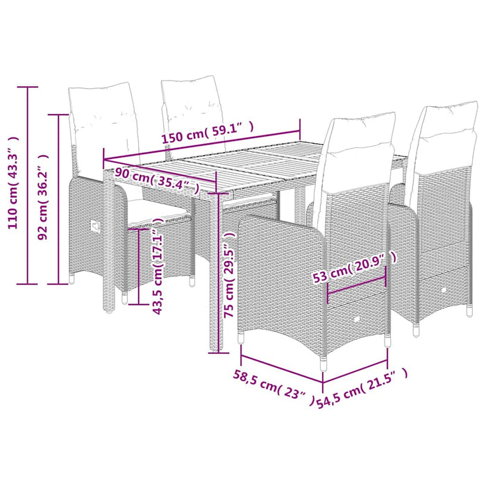 Set bistro de grădină cu perne, 5 piese, gri, poliratan - WALTI WALTI