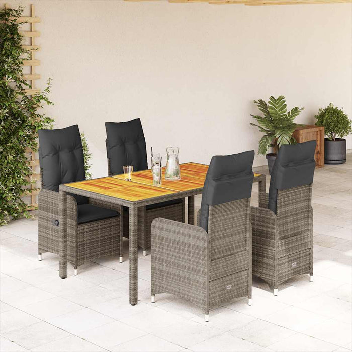 Set bistro de grădină cu perne, 5 piese, gri, poliratan - WALTI WALTI