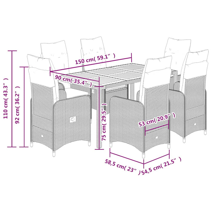 Set bistro de grădină cu perne, 7 piese, gri, poliratan - WALTI WALTI