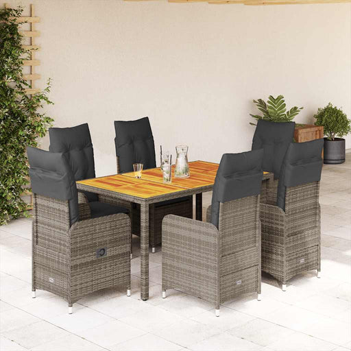 Set bistro de grădină cu perne, 7 piese, gri, poliratan - WALTI WALTI