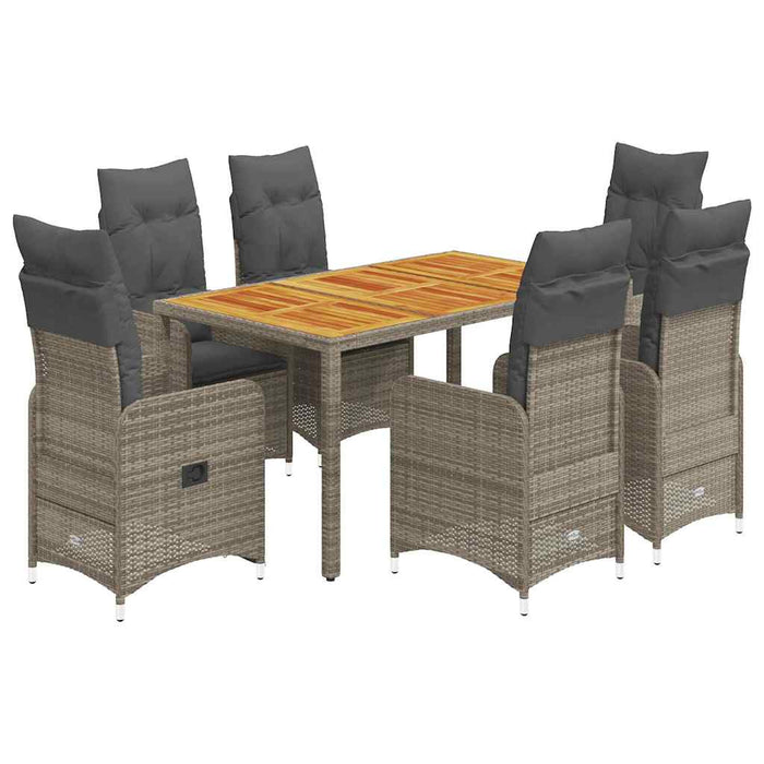 Set bistro de grădină cu perne, 7 piese, gri, poliratan - WALTI WALTI