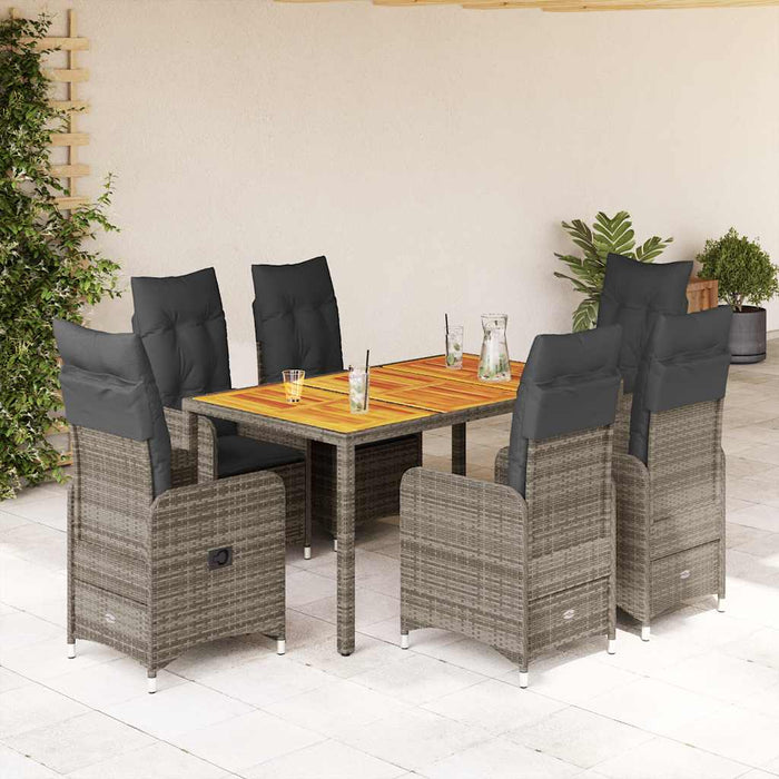 Set bistro de grădină cu perne, 7 piese, gri, poliratan - WALTI WALTI