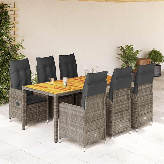Set bistro de grădină cu perne, 7 piese, gri, poliratan - WALTI WALTI