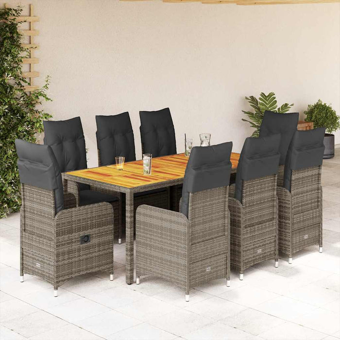 Set bistro de grădină cu perne, 9 piese, gri, poliratan - WALTI WALTI
