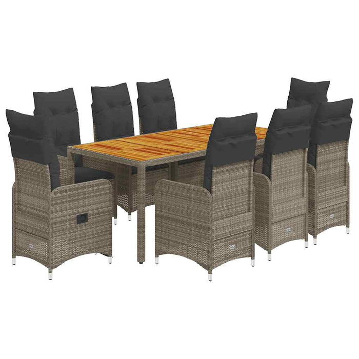 Set bistro de grădină cu perne, 9 piese, gri, poliratan - WALTI WALTI