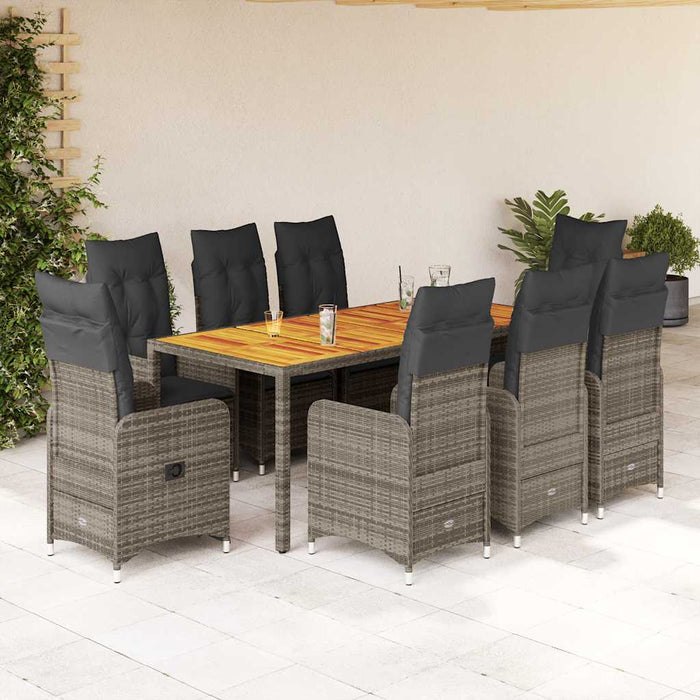 Set bistro de grădină cu perne, 9 piese, gri, poliratan - WALTI WALTI