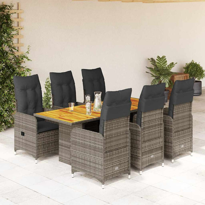 Set bistro de grădină cu perne, 7 piese, gri, poliratan - WALTI WALTI
