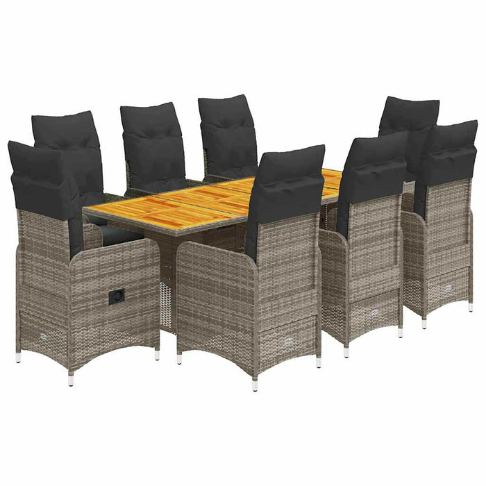 Set bistro de grădină cu perne, 9 piese, gri, poliratan WALTI