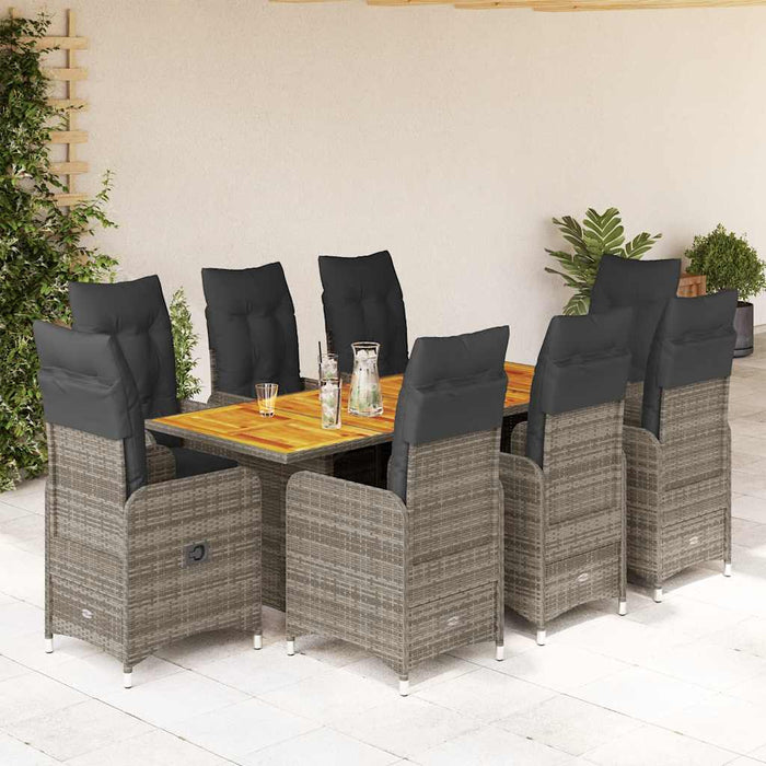 Set bistro de grădină cu perne, 9 piese, gri, poliratan WALTI