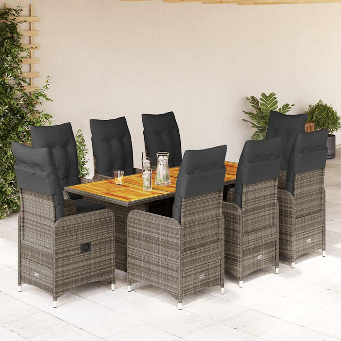 Set bistro de grădină cu perne, 9 piese, gri, poliratan - WALTI WALTI