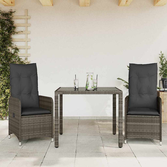 Set bistro de grădină cu perne, 3 piese, gri, poliratan - WALTI WALTI