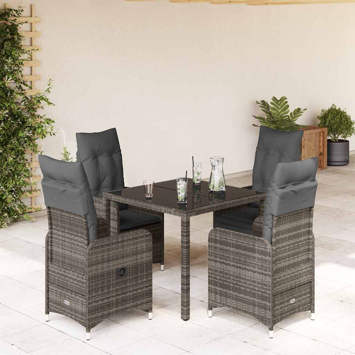 Set bistro de grădină cu perne, 5 piese, gri, poliratan - WALTI WALTI