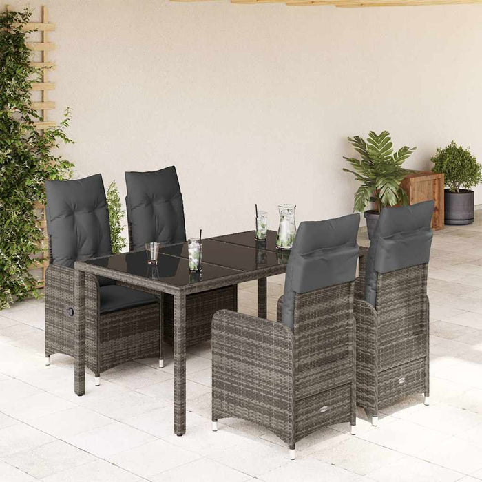 Set bistro de grădină cu perne, 5 piese, gri, poliratan - WALTI WALTI