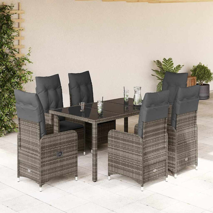 Set bistro de grădină cu perne, 7 piese, gri, poliratan - WALTI WALTI