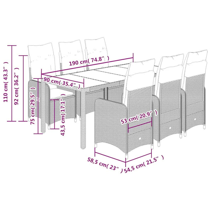 Set bistro de grădină cu perne, 7 piese, gri, poliratan - WALTI WALTI