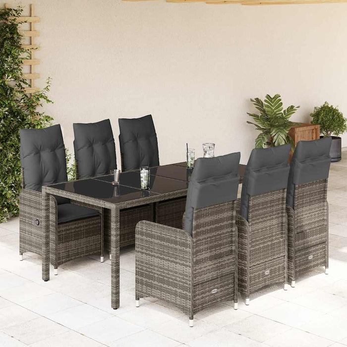 Set bistro de grădină cu perne, 7 piese, gri, poliratan - WALTI WALTI