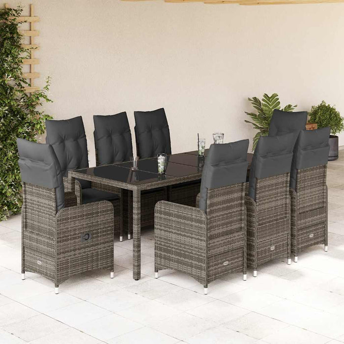 Set bistro de grădină cu perne, 9 piese, gri, poliratan - WALTI WALTI