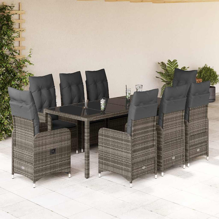 Set bistro de grădină cu perne, 9 piese, gri, poliratan - WALTI WALTI