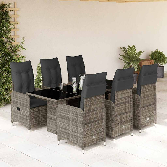 Set bistro de grădină cu perne, 7 piese, gri, poliratan - WALTI WALTI