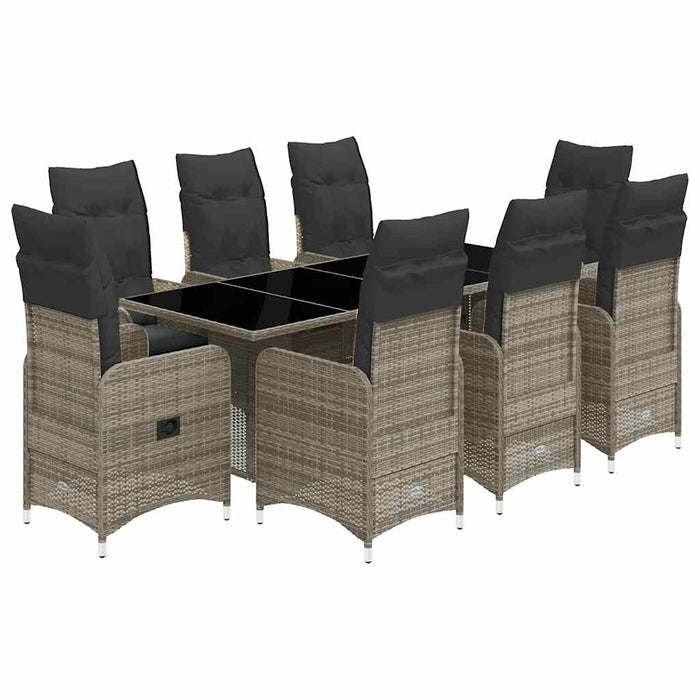 Set bistro de grădină cu perne, 9 piese, gri, poliratan - WALTI WALTI