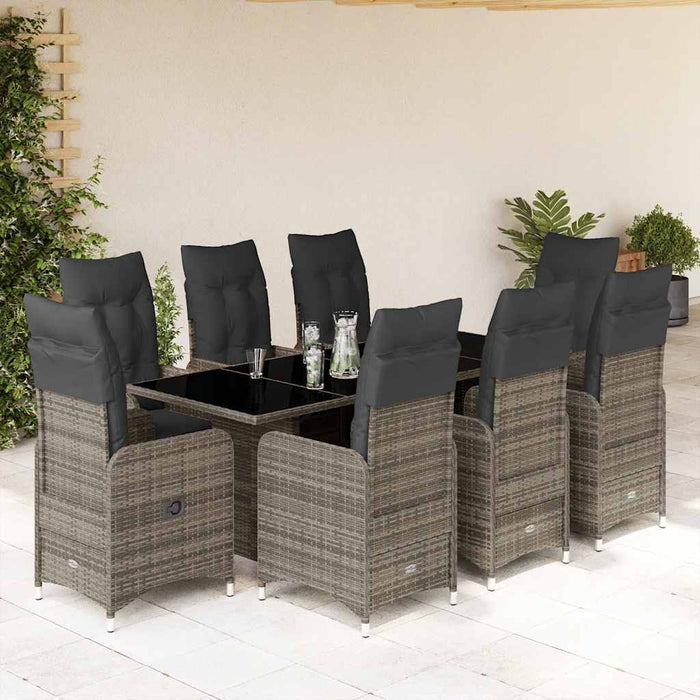 Set bistro de grădină cu perne, 9 piese, gri, poliratan - WALTI WALTI