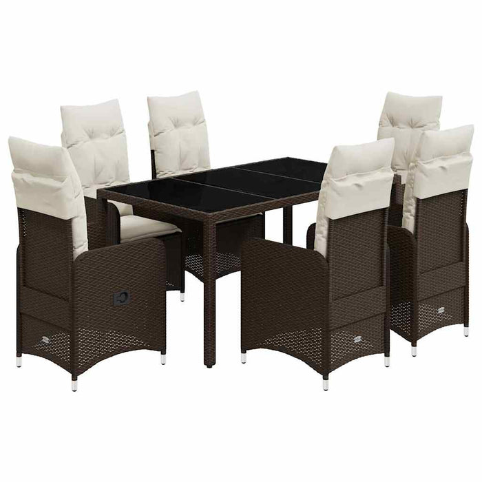 Set bistro de grădină cu perne, 7 piese, maro, poliratan - WALTI WALTI