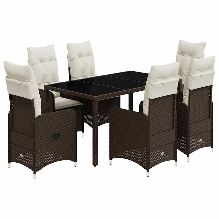 Set bistro de grădină cu perne, 7 piese, maro, poliratan - WALTI WALTI