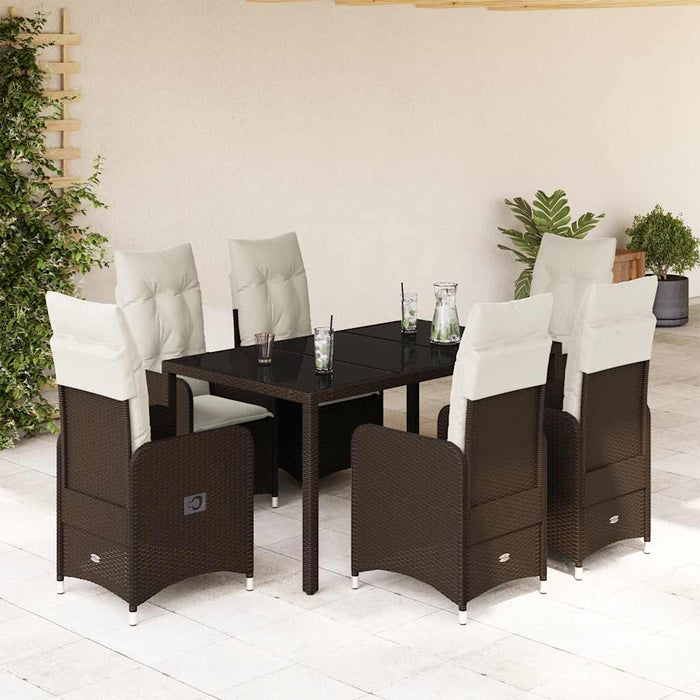 Set bistro de grădină cu perne, 7 piese, maro, poliratan - WALTI WALTI