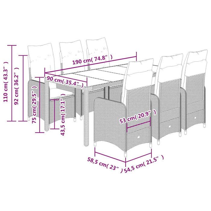 Set bistro de grădină cu perne, 7 piese, maro, poliratan - WALTI WALTI