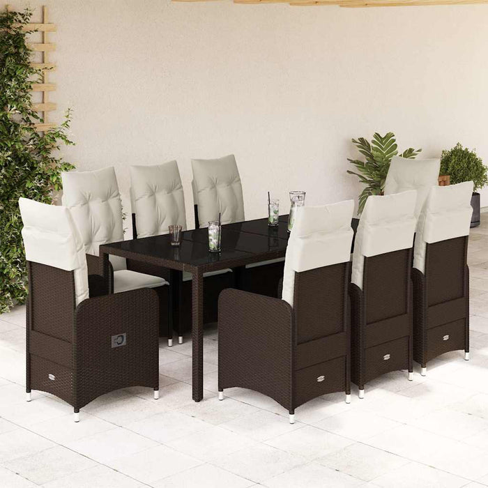 Set bistro de grădină cu perne, 9 piese, maro, poliratan - WALTI WALTI