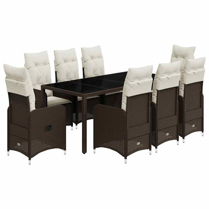 Set bistro de grădină cu perne, 9 piese, maro, poliratan - WALTI WALTI
