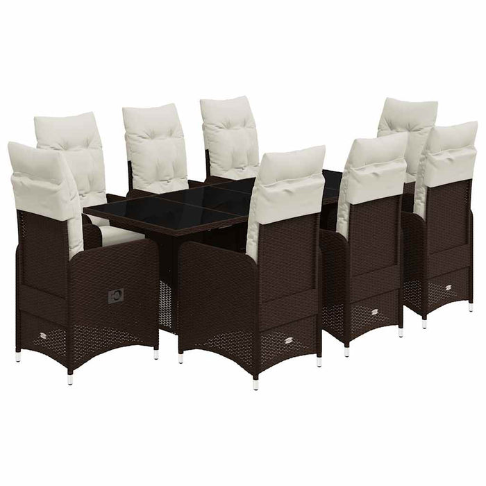 Set bistro de grădină cu perne, 9 piese, maro, poliratan - WALTI WALTI