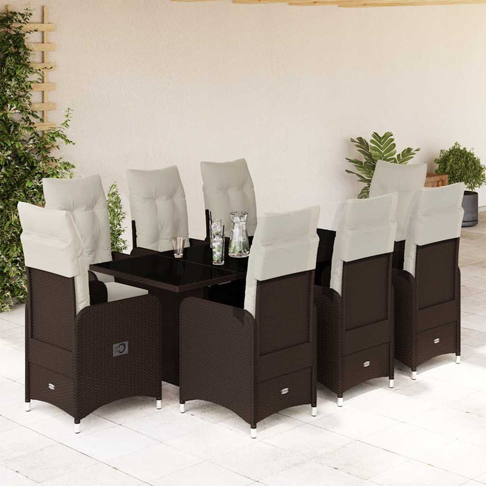 Set bistro de grădină cu perne, 9 piese, maro, poliratan - WALTI WALTI