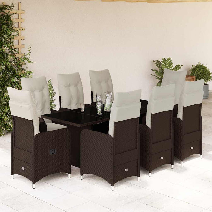 Set bistro de grădină cu perne, 9 piese, maro, poliratan - WALTI WALTI