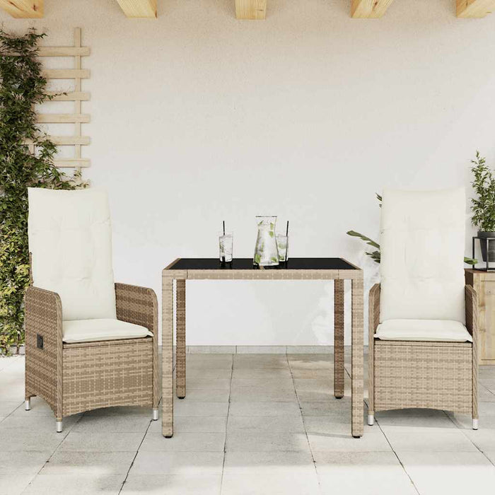 Set bistro de grădină, 3 piese, cu perne, bej, poliratan - WALTI WALTI