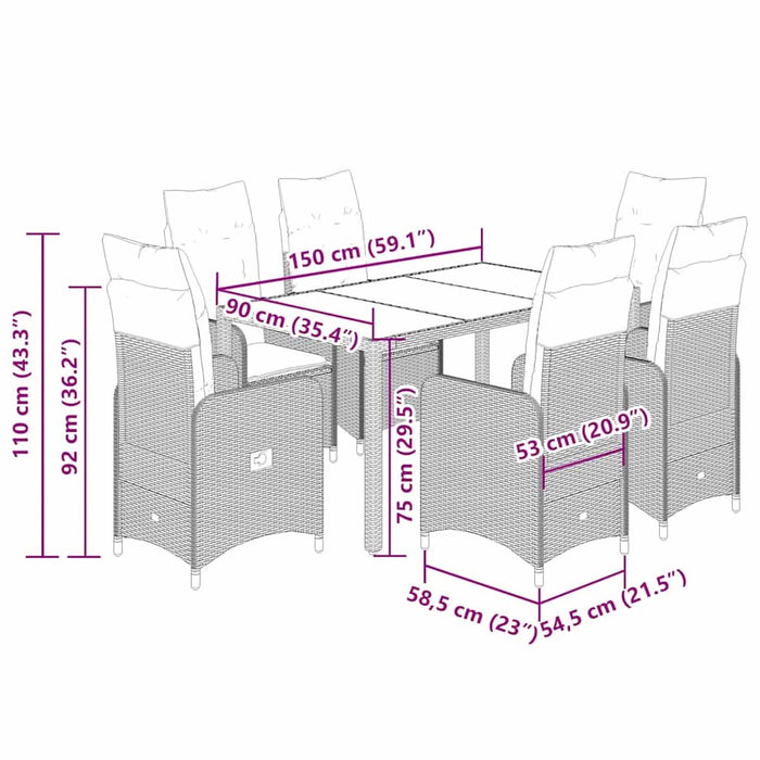 Set bistro de grădină, 7 piese, cu perne, bej, poliratan - WALTI WALTI