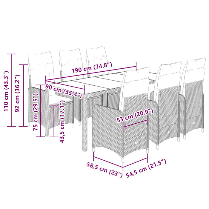 Set bistro de grădină, 7 piese, cu perne, bej, poliratan - WALTI WALTI