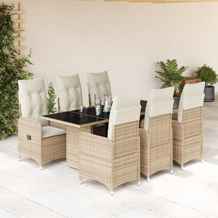 Set bistro de grădină, 7 piese, cu perne, bej, poliratan - WALTI WALTI